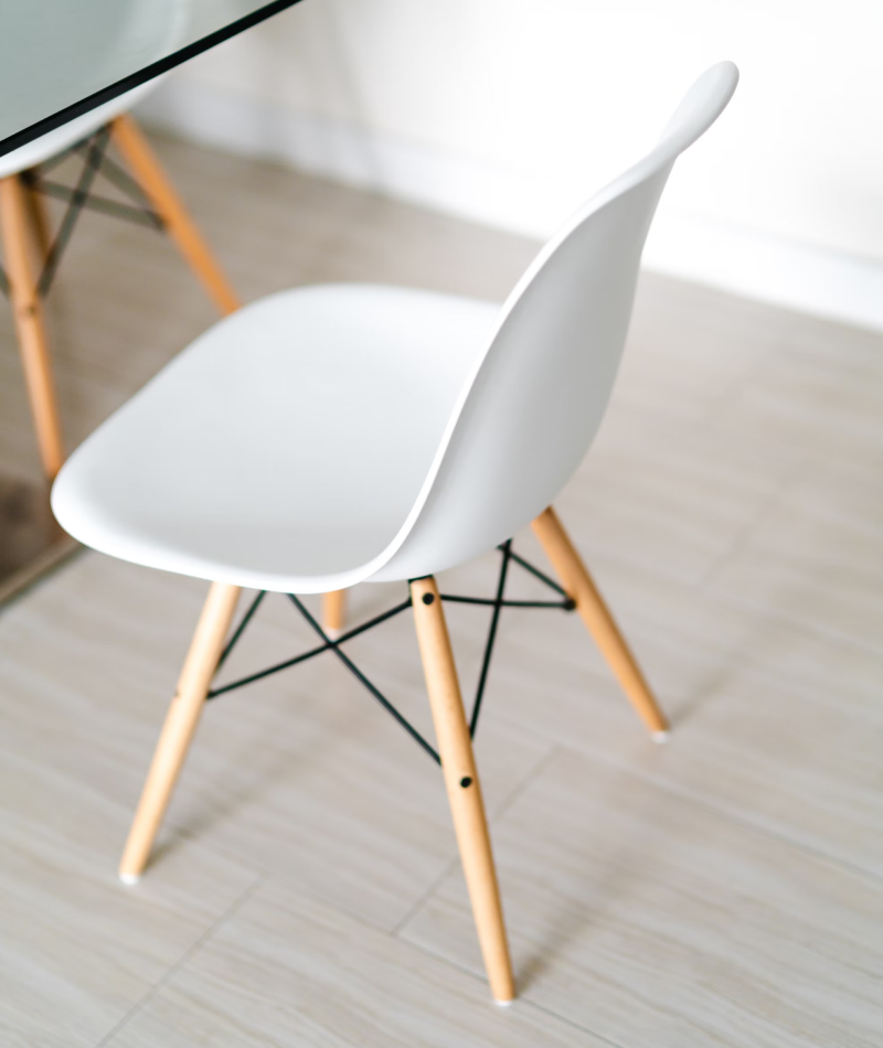 Contemporary White Wood and Plastic Chair