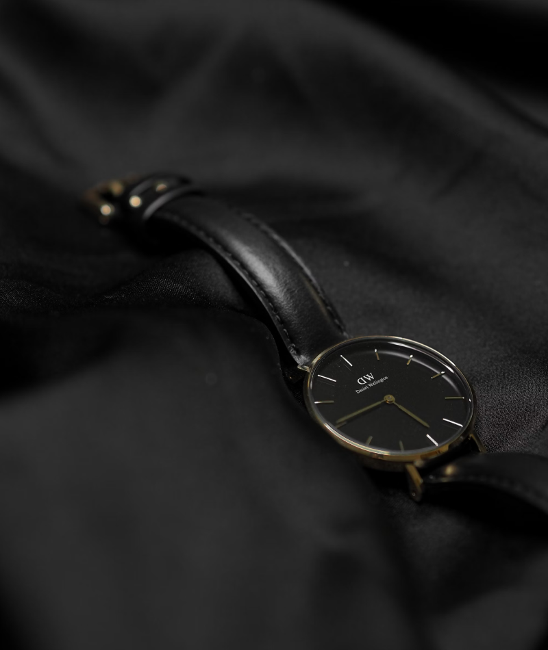 Classic Black Leather-Strap Watch