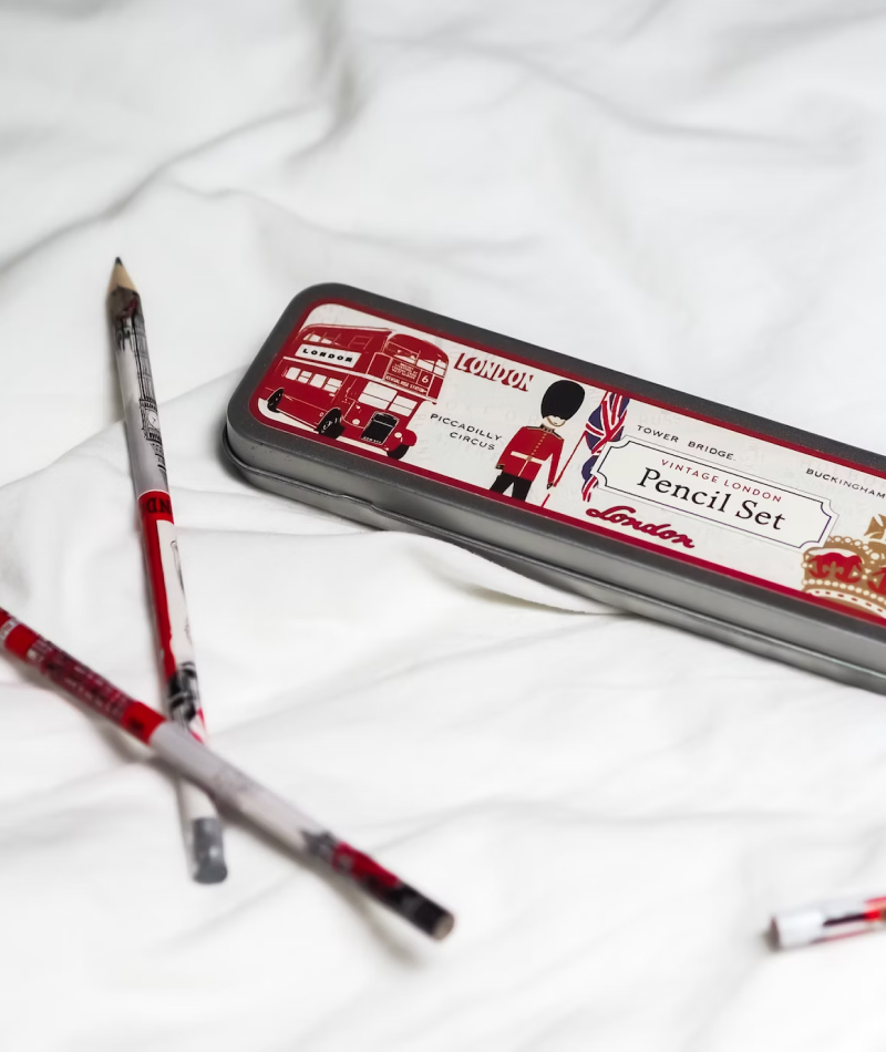 London-Themed Pencils with Metal Pencil Box