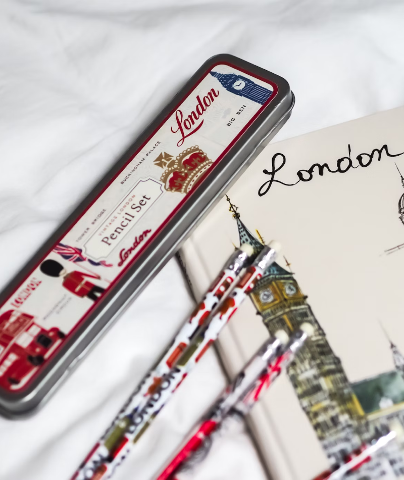 London-Themed Pencils with Metal Pencil Box