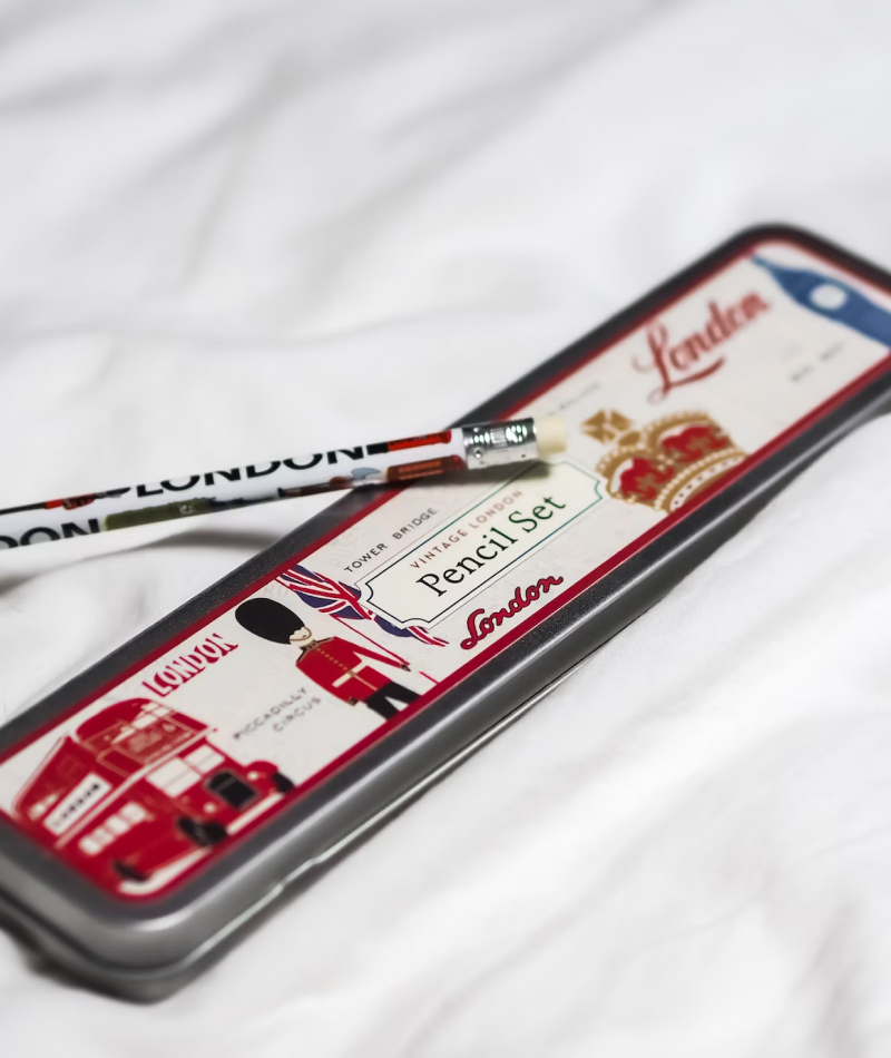 London-Themed Pencils with Metal Pencil Box